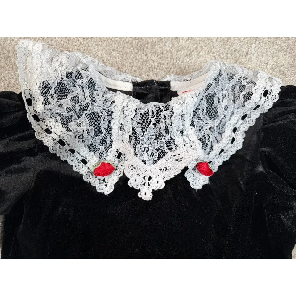 Vintage Black Velvet‎ Lace Collar Rose Dress Girls Size 6 USA